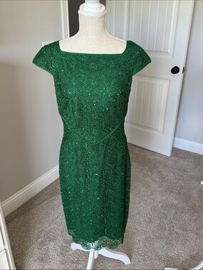 ANTONIO MELANI Emerald Green Lace Midi Dress